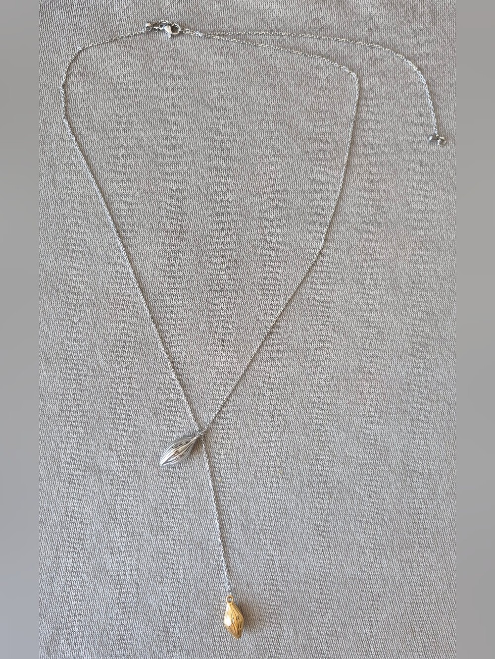 Two-Tone Leaf Lariat Necklace - Silver and Gold